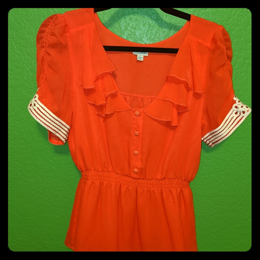 40's inspired flowy orange blouse